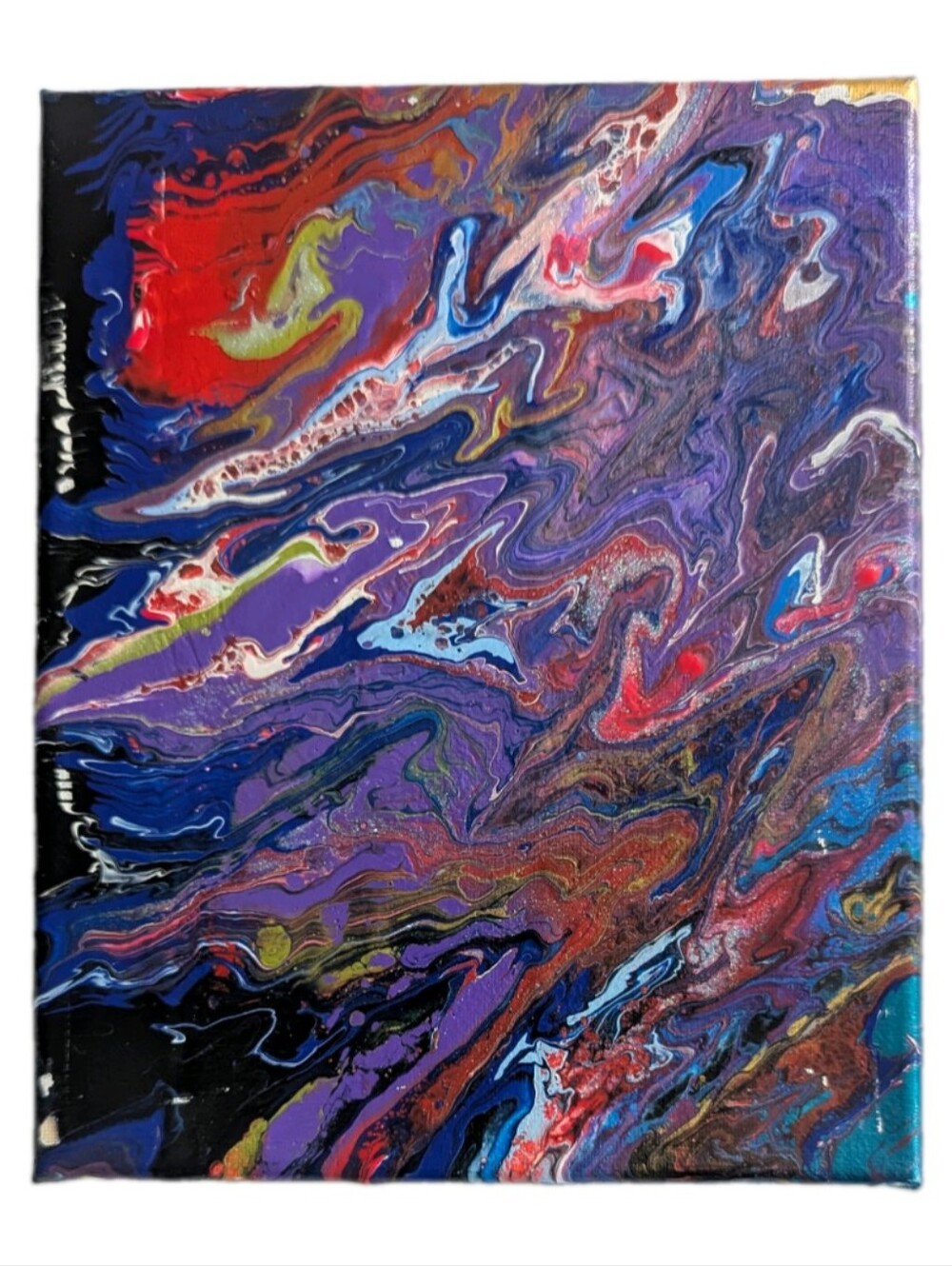 Abstract Fluid Pour Painting Purple Acrylic 8" x 10" Home Decor Wall Art Red